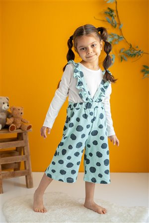 Girl's White T-Shirt and Blue Polka Dot Duvet Set