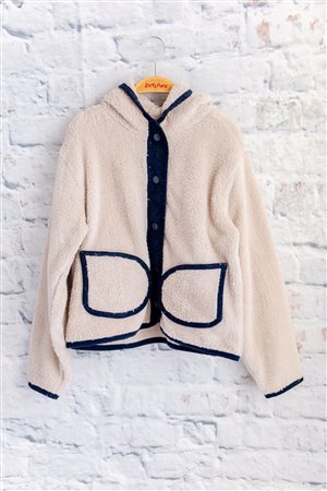 Unisex Kids’ Hooded Plush Jacket with Piping Detail