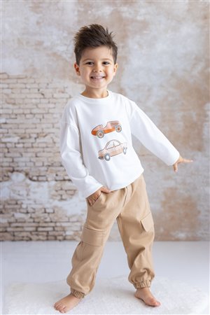 Baby Boy Printed T-Shirt & Gabardine Pants Set