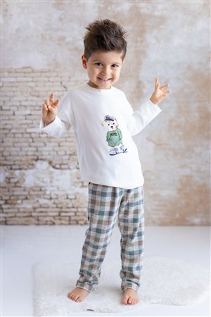 Baby Boy Bear Print Plaid Pants Set