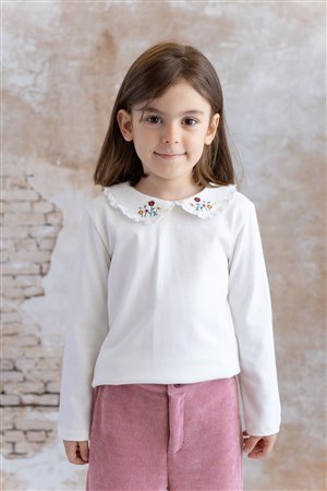 Baby Girl Blouse with Embroidered Collar Detail