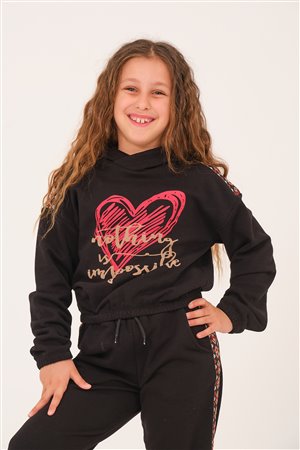 Girls’ Heart Print Hooded Sweatshirt