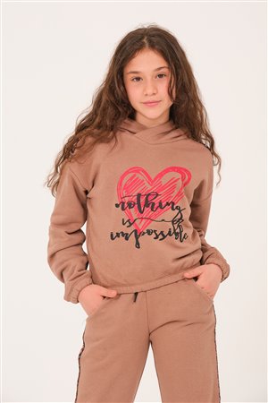 Girls’ Heart Print Hooded Sweatshirt