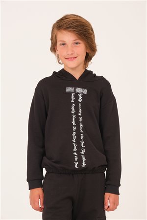 Unisex Kids’ Hooded Sweatshirt with Text Print Detail