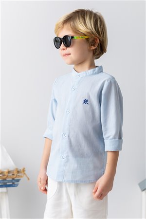 Baby Boy Mandarin Collar Long-Sleeved Shirt