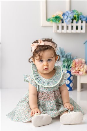 Baby Girl Flower Patterned Dress With Ruffled Collar And Gipeli