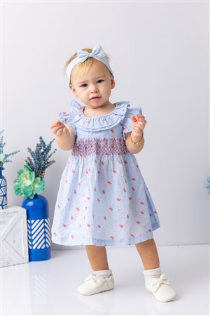 Baby Girl Coral Patterned Dress With Ruffled Collar And Gipeli