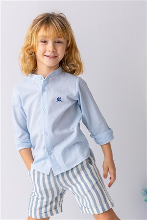 Boys' Mandarin Collar Long-Sleeved Shirt