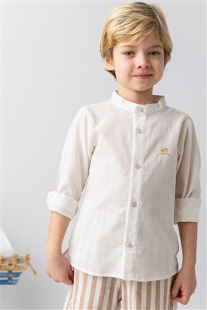 Boys' Mandarin Collar Long-Sleeved Shirt