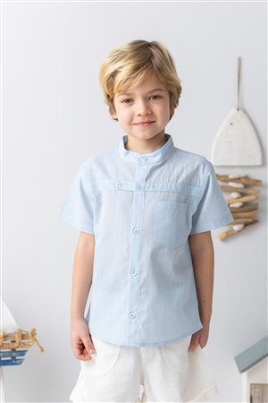 Boys' Mandarin Collar Short-Sleeved Shirt