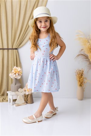 Girl'S Coral Patterned Ruffled Dress