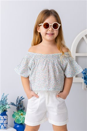 Girl'S Floral Patterned Crop Blouse