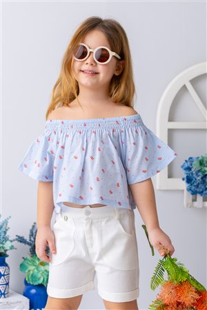 Girl'S Coral Patterned Crop Blouse