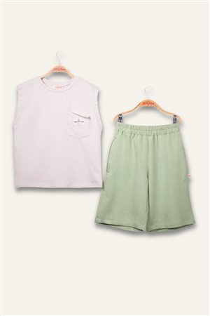 Boys' Printed Undershirt And Knee-Length Shorts Set With Pockets