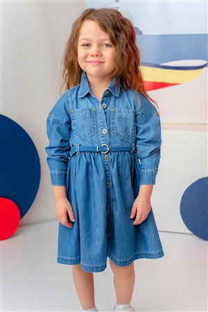 Girls' Denim Front Button Dress