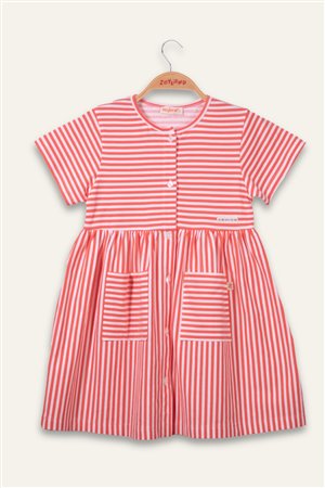 Girl'S Striped Half-Sleeve Cotton Dress