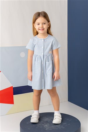 Girl'S Striped Half-Sleeve Cotton Dress