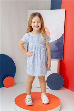 Girl'S Striped Half-Sleeve Waffle Dress