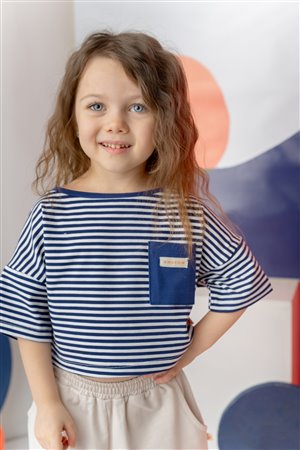 Girls' Striped Crop T-Shirt With Pocket Detail