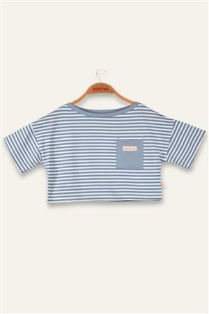 Girls' Striped Crop T-Shirt With Pocket Detail