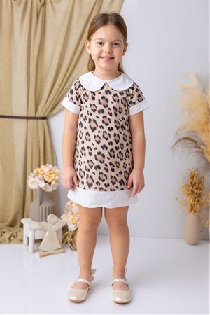 Girl'S Baby Collar Leopard Print Chiffon Dress