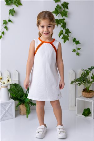 Girl'S Sleeveless Dress With Stripe Detail