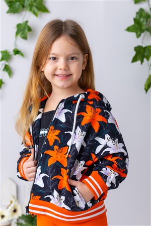 Girls' Flower Pattern Hooded Sweatshirt