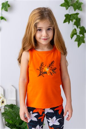 Girl'S Athletic Tank Top With Flower Embroidery