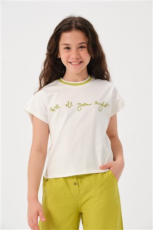 Young Girl'S Knitted Collar Printed T-Shirt