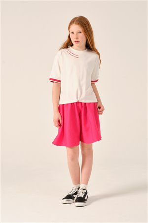 Young Girl'S Knitted-Sleeve Printed T-Shirt