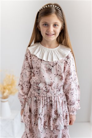Girl'S Collar Detail Patterned Woven Blouse